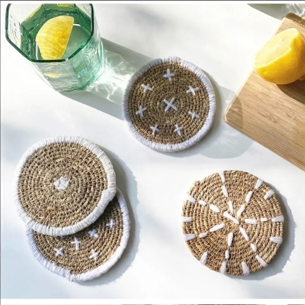 Bloomingville Boho Style 4 coasters woven Seagrass